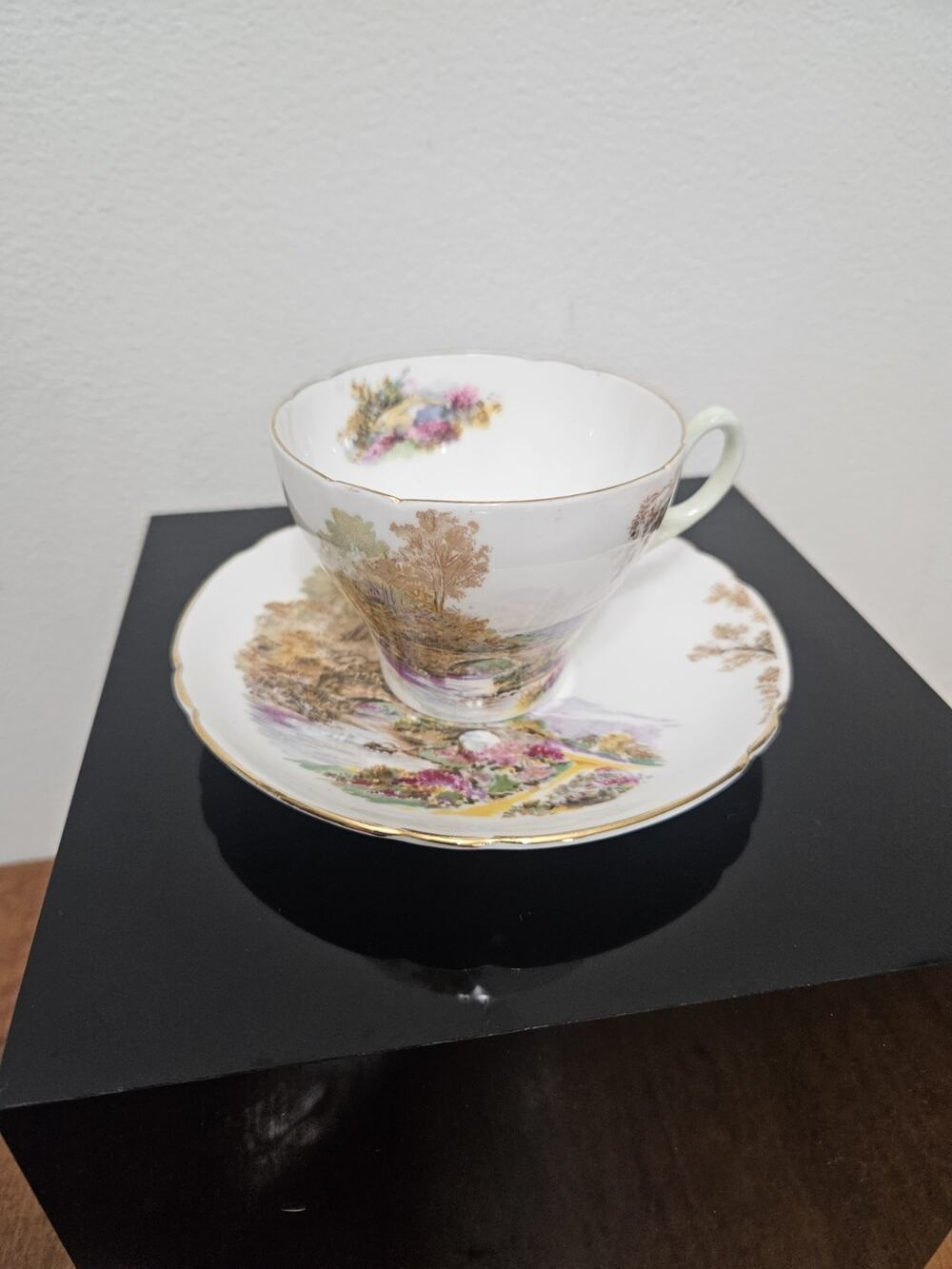 Vintage Shelley Fine Bone China England Tea Cup & Saucer Floral Gold Trim